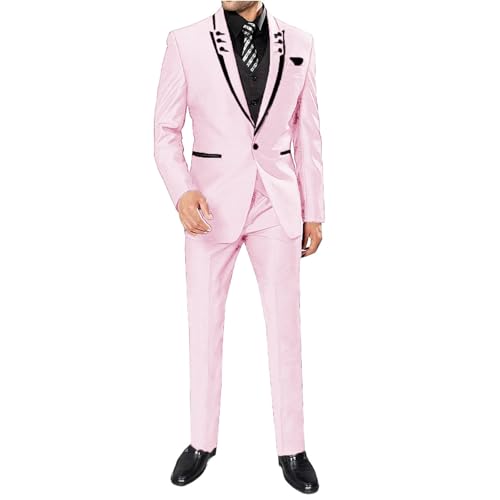 Men 3 Pieces Wedding One Button Groom Tuxedo Leisure Business Suit Set Jacket Pants Vest Light Pink