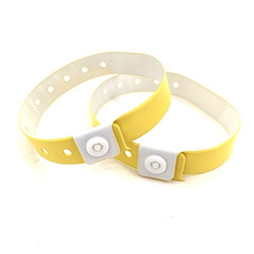 Set de 100 pulseras de plástico/vinilo para eventos, personalizables e impermeables (amarillo)