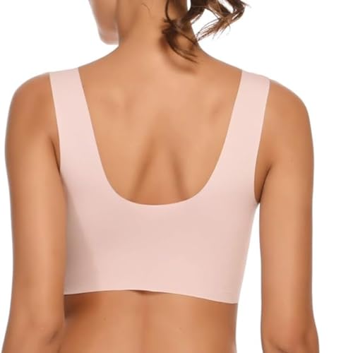 Image of GLAMORAS Women Nylon Spandex Seamless Mesh Lace Bras for Women Wirefree Comfortable Padded Lift Push Up Thin Soft Sexy Back Smoothing Bra Pullover Bras. Size: L-3XL