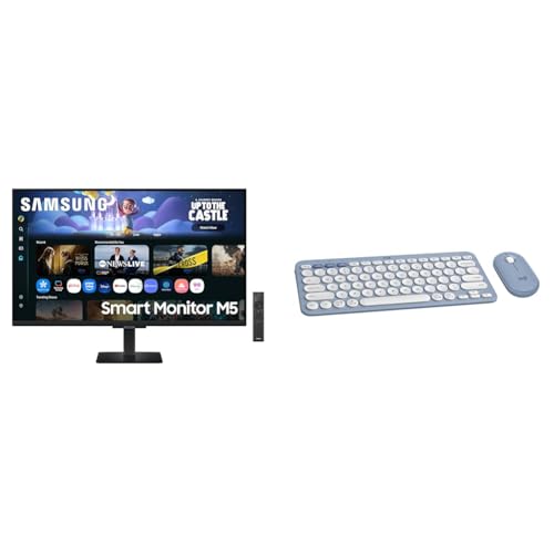 Image of Samsung 32 inch (80cm) M5 Smart Monitor with Smart TV Experience|FHD 1920 x 1080|Screen Mirroring TV Plus|Speakers|Adaptive Sound|Wi-Fi|HDMI|Bluetooth + Logitech Pebble 2 Combo, Wireless Keyboard and Mou