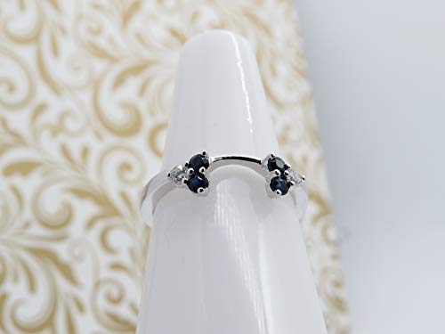 M K Jewels 925 Sterling Silver Round Cut Lab Created Blue Sapphire & Simulated Diamond Engagement Wedding Enhancer Wrap Guard Ring 14K White Gold Finish3