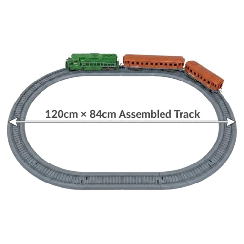 Image of Toy Train with Track Set for Kids - 18 Piece Battery Operated Electric Train Set with Passenger Carriage Sound Light Effects Retro Classic Locomotive Toy