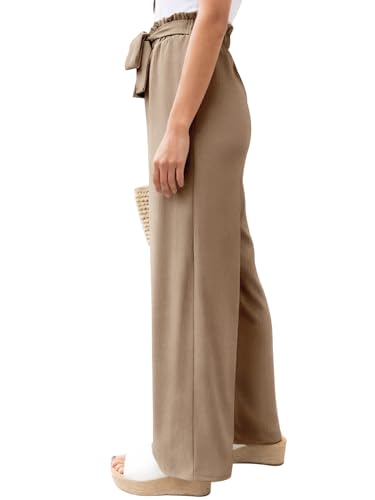 NIMIN High Waisted Wide Leg Pants for Women Flowy Business Casual Pants Loose Summer Beach Lounge Pants with Pockets Dark Khaki Large - Thumbnail 4