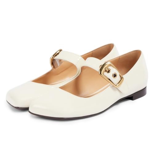 Tang'scuisins Women Glossy Mary Jane Pumps Stylish Square Toe Buckle Low Heels Fashion Dress Daily Wear Shoes Size 4-16 US