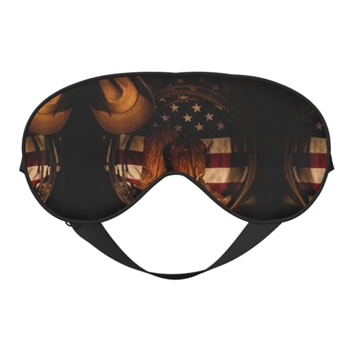 カウボーイブーツプリントスリープマスク付きアメリカ国旗 ナイト目隠しソフトアイシェードカバー レディース メンズ 旅行 昼寝 瞑想用