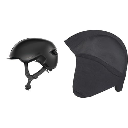 ABUS Urban Helm HUD-Y - mit magnetischem, aufladbarem LED-Rücklicht & Magnetverschluss & Winter Kit Fahrradhelm, Schwarz (Black), L