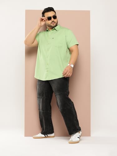 Image of Thomas Scott Men's Premium Slim Fit Casual Shirt | 100% Cotton Twill | Short Sleeves | Spread Collar | Solid Smart Casual Shirt for Men