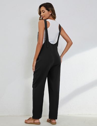 Image of Yeokou Womens Overalls Linen Cotton Jumpsuits Loose Casual Jumpers with Pockets