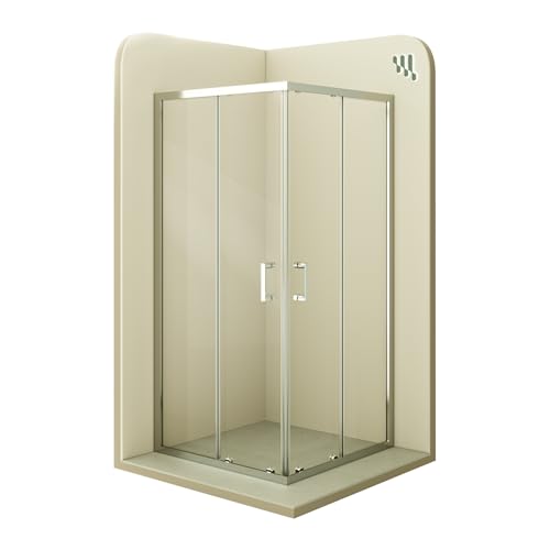 Moments of Glass DIANA Mampara de ducha 80 x 80 cm, altura 200 cm, reversible, puertas correderas, ajuste 77.5-79.5 x 77.5-79.5 cm, perfiles cromados, cristal templado transparente 6 mm esg nano