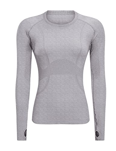 Luyaa Seamless Workout Shirts For Women Long Sleeve Quick Dry Gym Athletic Running Tops Light Gray #TOP1