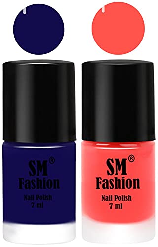Image of Long Lasting Nail Polish | Nail Paint Combo 7 ml Each) - Set of 2 Dark Blue-Baby Pink