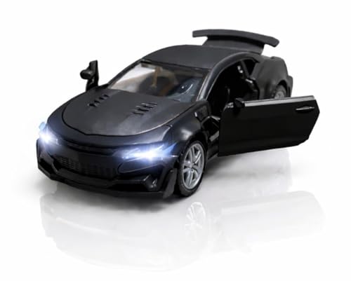 Image of Chevrolet Camaro Toy Car 1:36 Scale Diecast Metal Pull Back Vehicle with Openable Doors, Lights & Music - Sports Model for Kids, Boys & Collectors (Black)