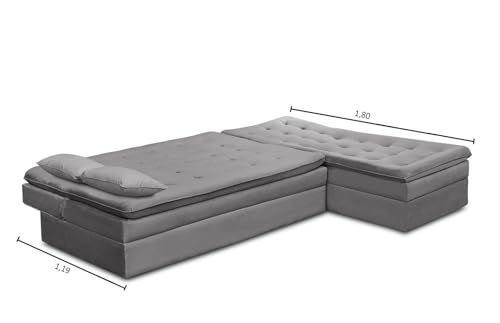 Sofá Cama King 5 Lugares 2,70m Alice Suede Cinza Adonai Estofados