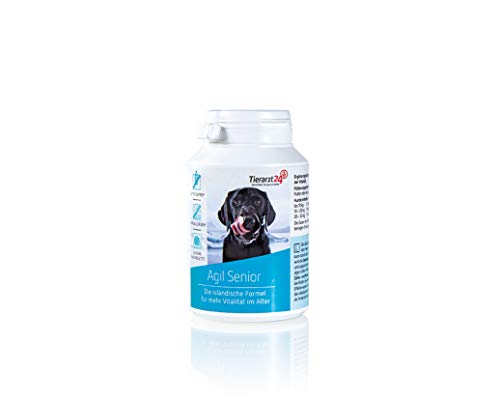 Tierarzt24 AGIL Senior unterstützt Hunde im Alter - Leckere Tabletten für Gelenke, Zähne, Herz und Gedächtnis. Mit Ginkgo-Extrakt und MSM - 60 Tabletten (120 g)