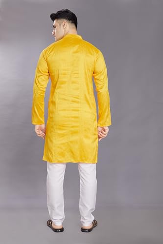 Image of DIVISIVE Men's Jequard Embroidered Art Silk Slim Fit Only Kurta