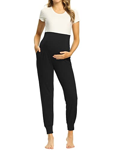 Narcissus Maternity Pants for Work Maternity Sweatpants Pregnancy Leggings Maternity Joggers for Women Comfy Maternity Jeans Lounge Pants for Women Black Maternity Leggings Black M