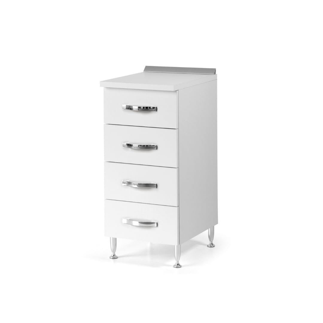 Linea Azzurra Base 40 Cassettiera Cucina Componibile Mobile con 4 Cassetti in Legno Made in Italy H85xL40xP50 cm Elegante Funzionale Facile da Montare (Bianco Frassinato)