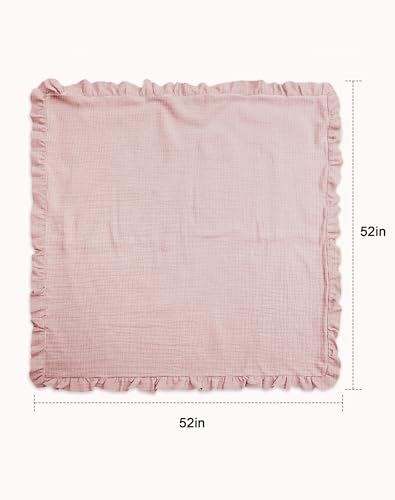Image of Muslin Ruffled Baby Blanket, Extra Large 52 x 52 Inches, Soft Breathable Cotton Crib Blanket for Newborn Infant Toddler (Mustard Yellow-Ruffled, Printed)