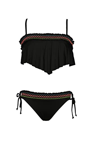 Hobie Girls' Flounce Bralette Bikini Top & Side Tie Hipster Bottom Swimsuit Set