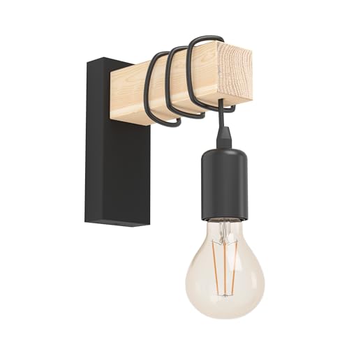EGLO Wandlampe Townshend, 1 flammige Vintage Wandleuchte im Industrial Design, Retro Lampe aus Stahl und Holz, Farbe: schwarz, braun, Fassung: E27 1 EGLO Wandlampe Townshend, 1 flammige Vintage Wandleuchte im Industrial Design, Retro Lampe aus Stahl und Holz, Farbe: schwarz, braun, Fassung: E27