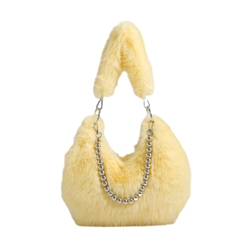 Plush Underarm Bag Ladies Fluffy Shoulder Bag, Furry Purses and Handbags, Women Clutch Tote Crossbody with Chain Strap