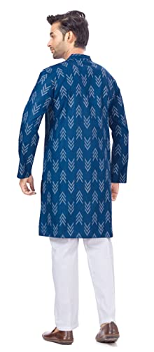 Image of Studio Shringaar Men's Cotton Blend Relaxed Fit Ikat Printed Knee Length Kurta
