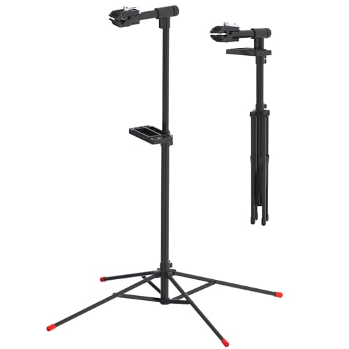 Image of Taylor & Brown Bicycle Workstand Folding Bike Repair Maintenance Pro Home Mechanic Bicycle Work Stand Rack Adjustable Height with Legs, 95-145 cm, Black