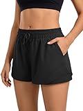 Stelle Women Running Shorts with Pockets High Waisted Drawstring Athletic Workout Quick-Dry Gym Shorts Mesh Liner (Black, M)