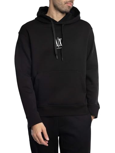 Armani Exchange Men's, Icon project, embroidered logo Hooded Sweatshirt, Black, XS