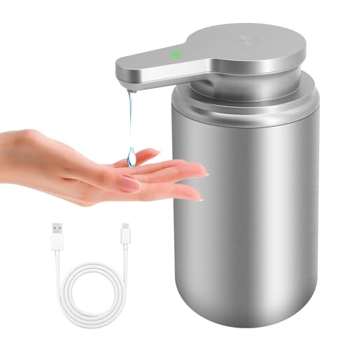 Mamiddle Automatic Soap Dispenser Stainless Steel with Sensor Infrared Soap Dispenser Electric IPX5 Waterproof USB-C Charging Motion Sensor for Kitchen & Bathroom (Silver Cyl)