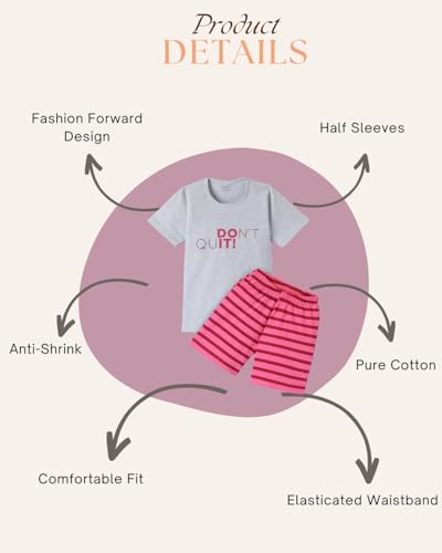 Image of Girls Premium Cotton Printed T-Shirt & Shorts Set | Summer Wear Comfortable Loungewear Clothing Set | Girls Co-Ord Set | Casual Half Sleeve Printed Top & Bottom Set