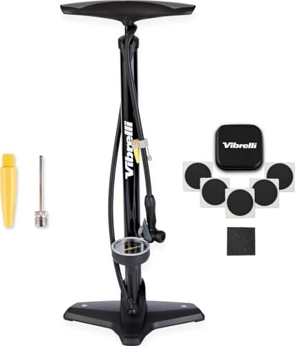 VIBRELLI Bike Floor Pump with Gauge & Puncture Kit - 160 PSI...
