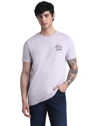 Image of Jack & Jones Men Pure Cotton Typography Printed Slim Fit T-Shirt
