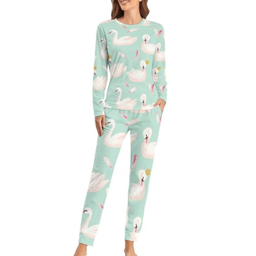 Pyjama femme avec t-shirt manches longues doux motif cygne pour nuits sereines