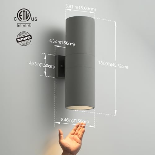 Image of mirrea 18 inch Modern Outdoor Porch Light in 2 Lights, Matte Gray, 2 Pack