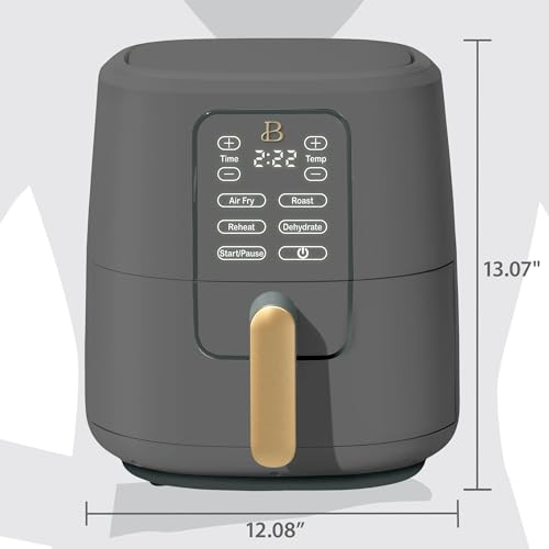 Beautiful 6 Qt Air Fryer with TurboCrisp Technology, EverGood Ceramic Nonstick Coating - Roast, Reheat and dehydrator, kitchen appliances by Drew Barrymore (Oyster Grey)