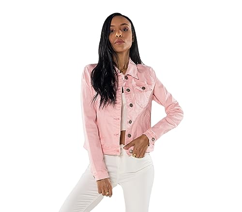 Nina Carter J212 Chaqueta vaquera para mujer, chaqueta de entretiempo, ligera, efecto de lavado, chaqueta vaquera informal, Rosa Bebé J212-19, M