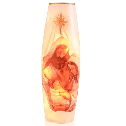 VCUTEKA Crackle Glass Nativity Scene Lamp, Light Up Nativity Scene Stained Glass Christmas Decor...