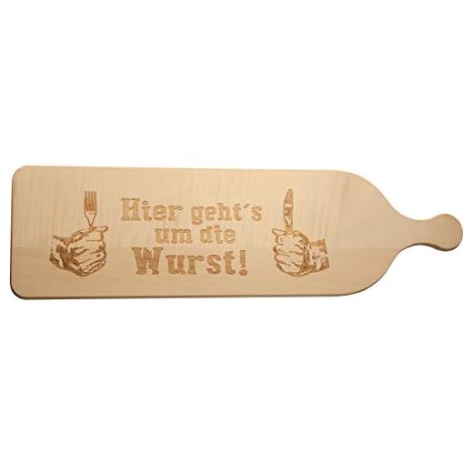 Spruchback premium kvalitet 100 % EMOTIONAL · XXL servatbräda trä · skärbräda med gravyr här går runt korvet · serveringsskiva av trä träskiva med handtag