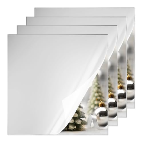 Image of KINLINK 12x12 Plexiglass Sheets 1 /8 inch Thick - 3mm Silver Mirror Cast Acrylic Sheet, Plastic Board Polycarbonate Sheet for DIY Project, Craft, Wall Mirror, Acrylic Sign and Wedding Invitation 4 Pack