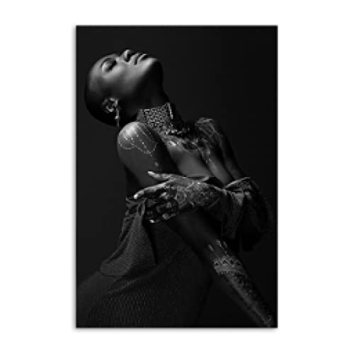 Peinture art moderne femme noire cheveux moelleux sur toile d'impression premium pour séjour