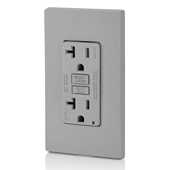 Image of Leviton AFCI Outlet, 20 Amp, Self Test, Tamper-Resistant with LED Indicator Light, Protection from Electrical Fires, AFTR2-GY, Gray