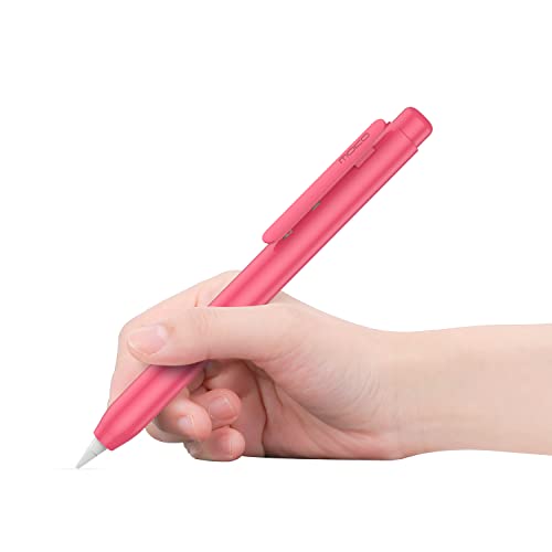 MoKo Funda para Apple Pencil 1ª Generación, Funda Protectora de Apple Pencil 1ª Generación Agarre Ergonómico con Clip Incorporado, Cubierta Ligera de Punta Retráctil Anti-arañazos, Rojo Sandía