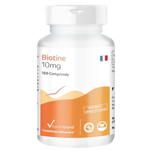 Biotine 10mg – Vitamine B7 – Hautement dosé - avec 10000μg de Biotine - Boite de 180 comprimés - Végan ! POUR 6 MOIS ! | Vitamintrend®