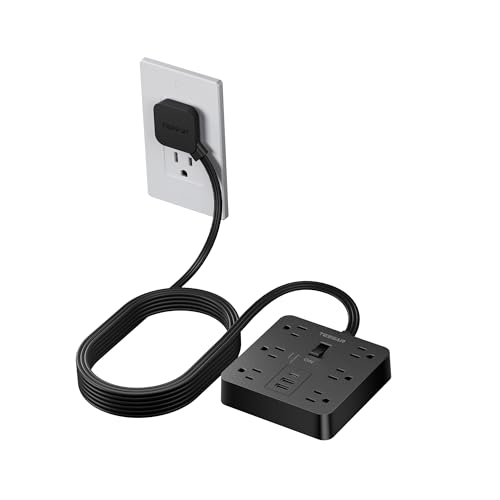 TESSAN Black Surge Protector Power Strip, Flat Plug Extension Cord 5 FT with 6 Outlets 3 USB Charger (1 USB C), 1700J Protection Multiple Outlets Charging Station for Home, Office, College D