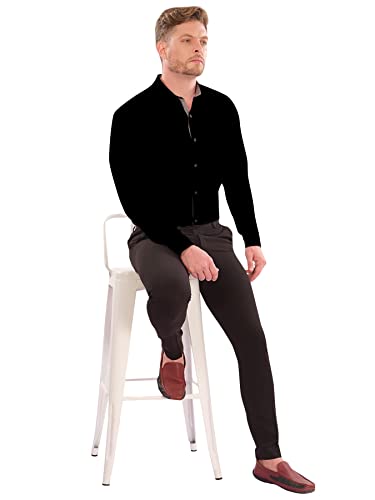 Image of LookMark Men's Cotton Blend Stitched Solid Full Sleeve Regular Fit Shirt