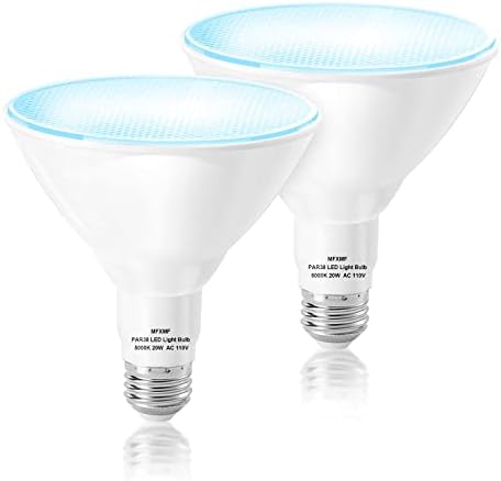 mfxmf LED Flood Outdoor Light Bulb 5000K Daylight，110V E26 Base 20W PAR38 Flood Light Bulbs Replace Up to 200W, Non-Dimmable,1800 Lumens LED Flood Light for Outdoor Hallway Garden（2 Pack）