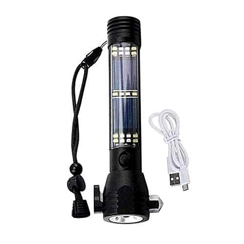 KIRA Store Aluminum 7 Mode Solar with USB LED Rechargeable Torch - Long Distance Flashlight (Black, Pack of 1)