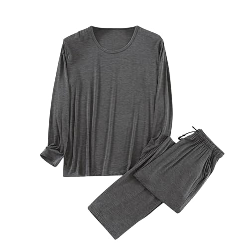 Cambkatl Men's Soft Modal Pajamas Set Loose Crew Neck Sleepwear Comfy Drawstring Bottom Long Sleeve Loungewear 2 Piece Sets