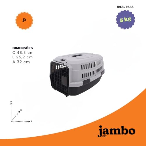 JAMBO PET | Caixa De Transporte Para Pets | Plástico E Metal | Pequeno | Cinza
